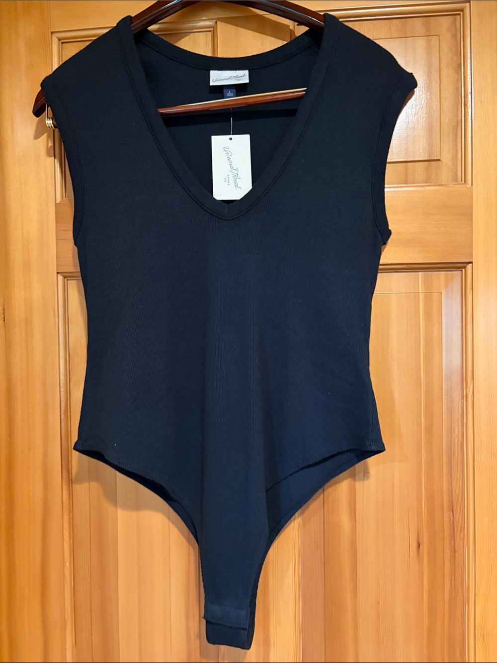 Universal Thread Black Ribbed V-Neck Bodysuit